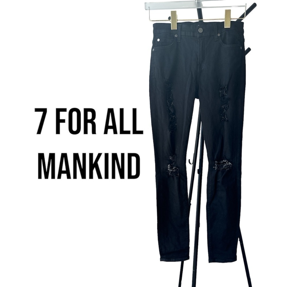 7 FAM Black High Waist Distressed | Faux Leather | Women’s 26
